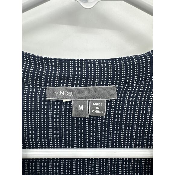Vince 100% Silk button front Long sleeve Blouse Navy Ble Size Medium - Picture 3 of 4